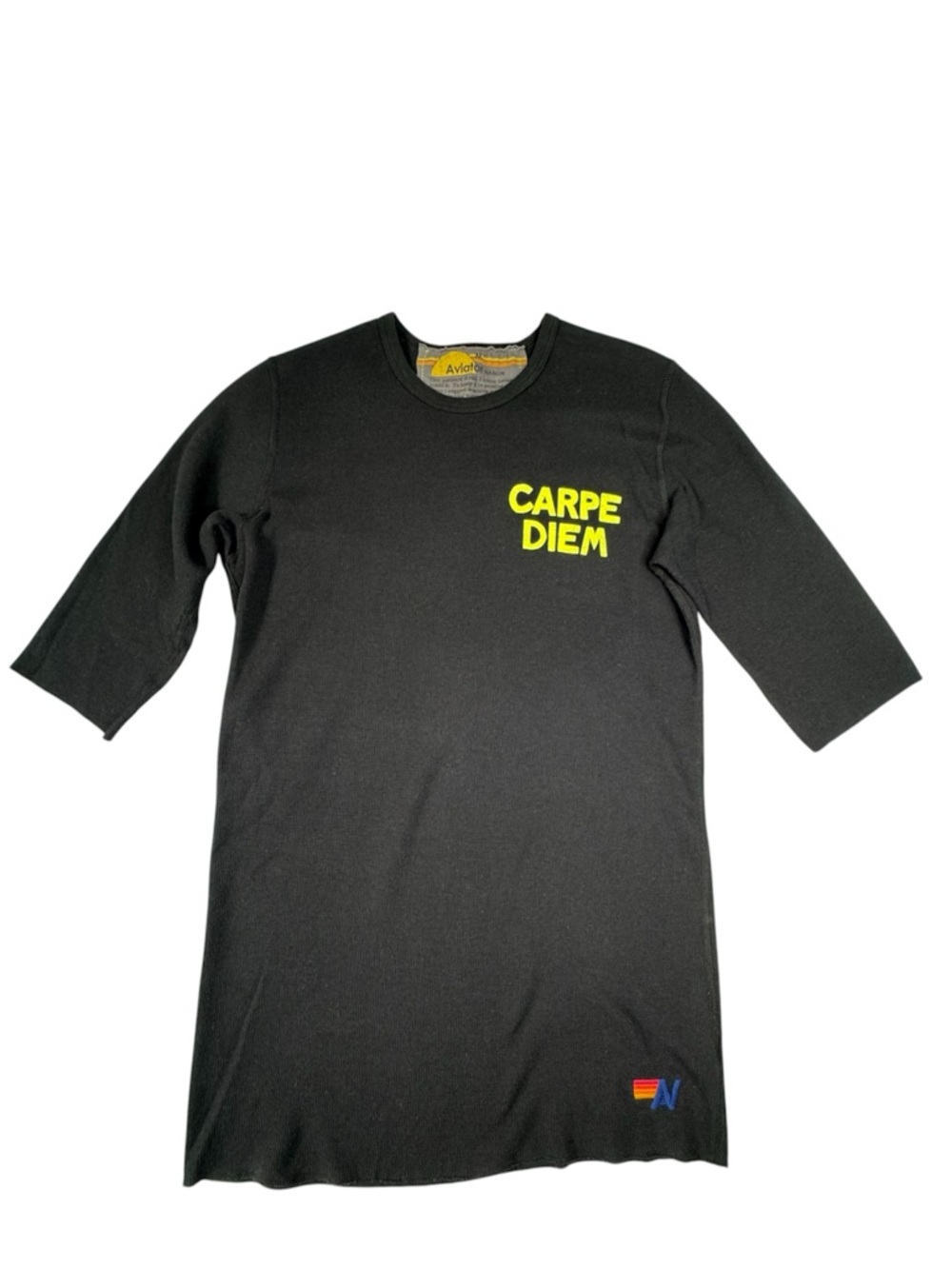 Aviator Nation Black Waffle Knit Thermal "Carpe Diem" T-shirt Size M